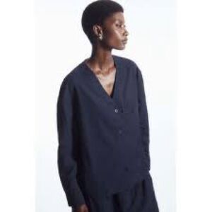 $99 COS Lightweight V-Neck Blouse Navy Blue Oversized